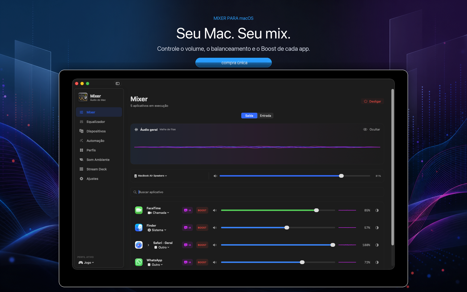 Interface Principal do Mixer no macOS