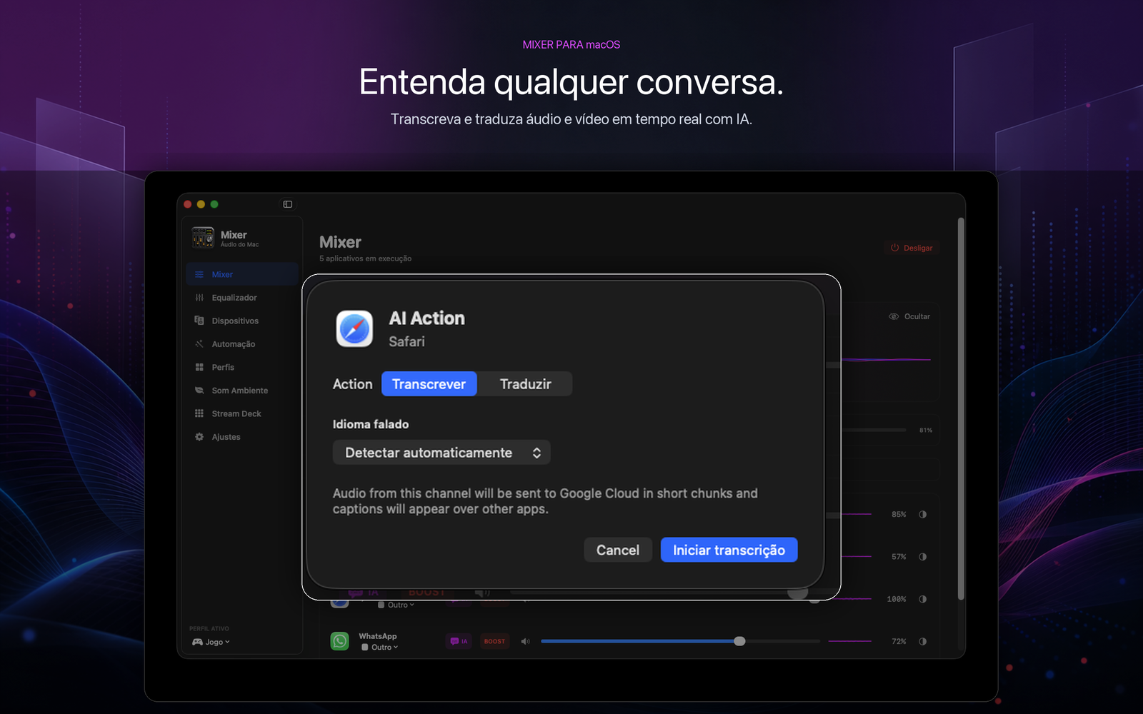 Transcrição e tradução com IA
