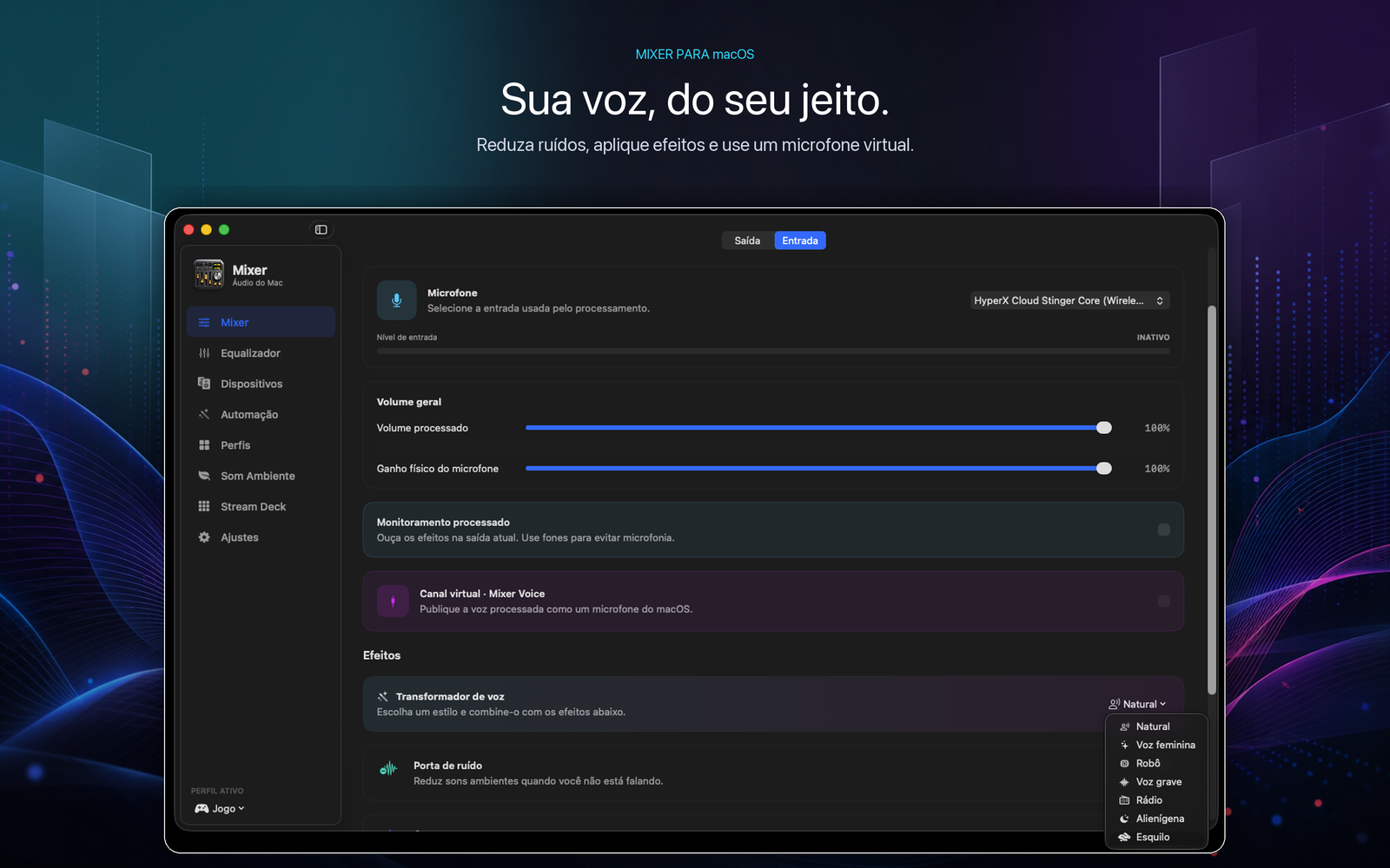 Microfone e efeitos de voz